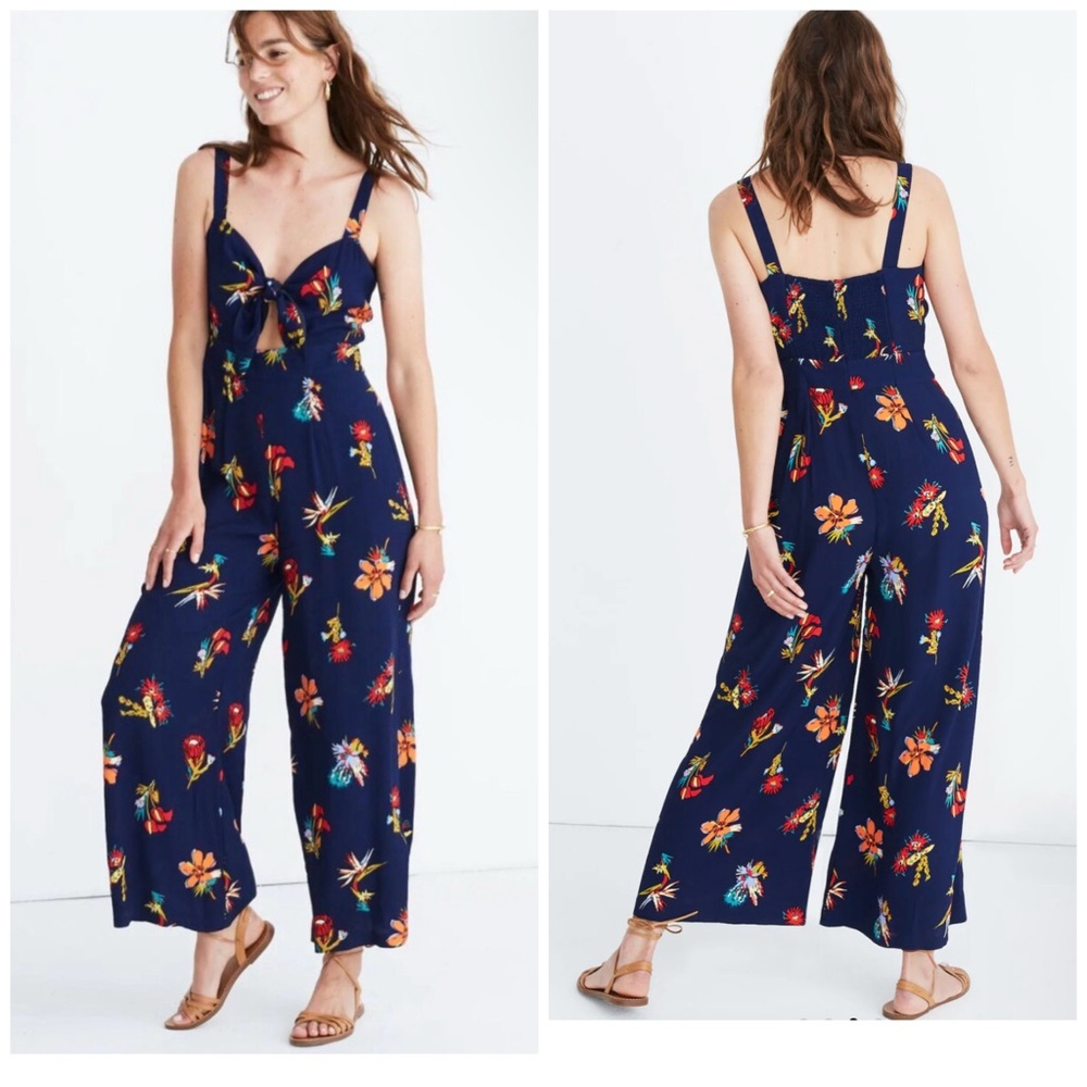 Madewell Plumeria Cut Out navy blue floral jumpsuit in Birds Of Paradise